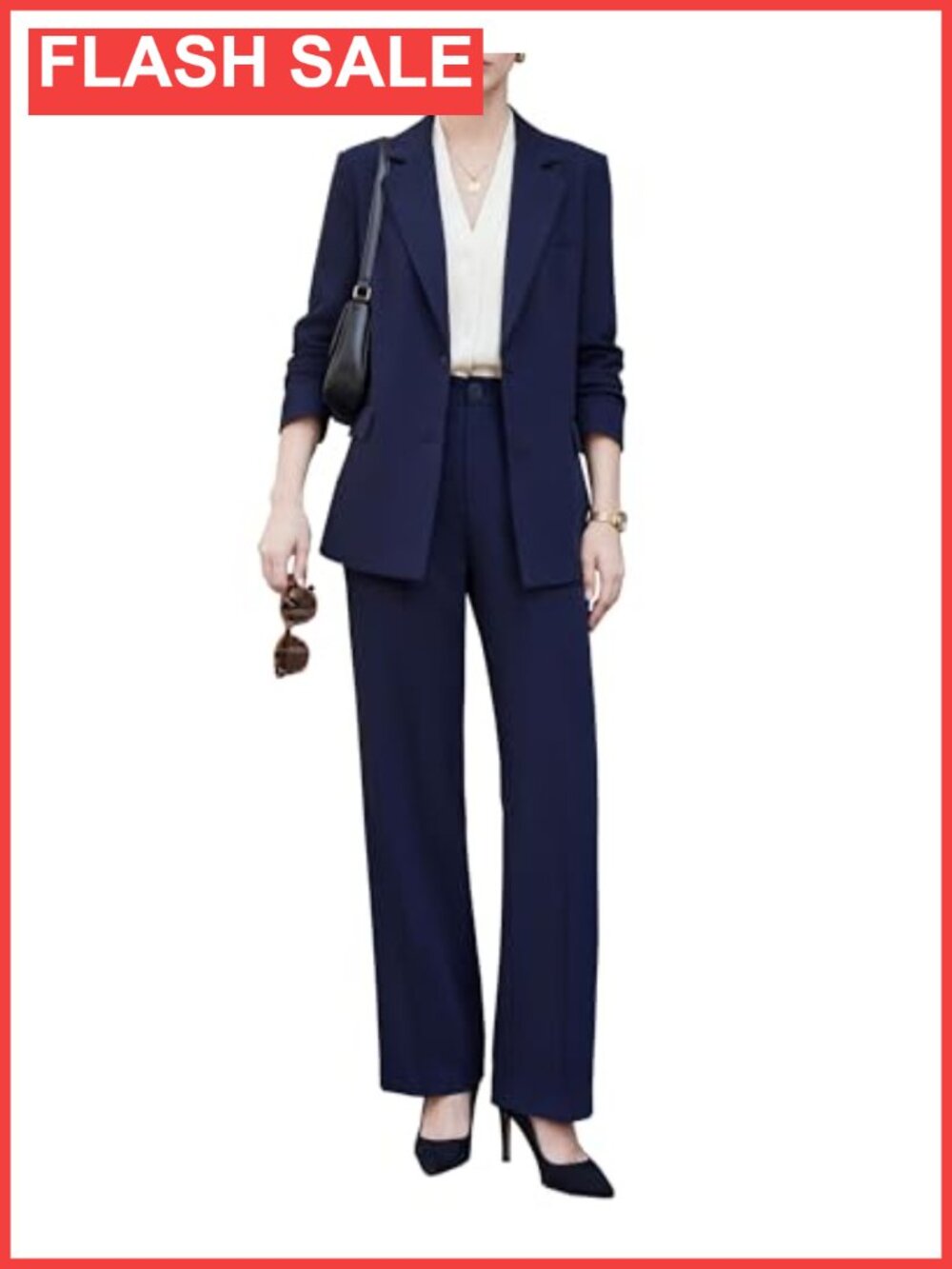 Wrinkle-Free Blazer & Wide Leg Trousers Suit Set